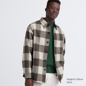 Brown Men Uniqlo Checked Overshirt jackets | VUPGLR-648