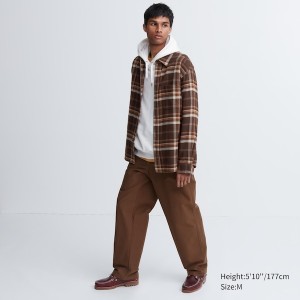 Brown Men Uniqlo Flannel Checked Long-Sleeve Shirts | 6784-HORTG