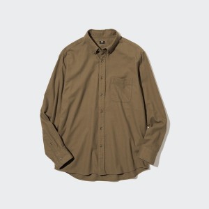 Brown Men Uniqlo Flannel Long-Sleeve Shirts | 9045-CXOGB