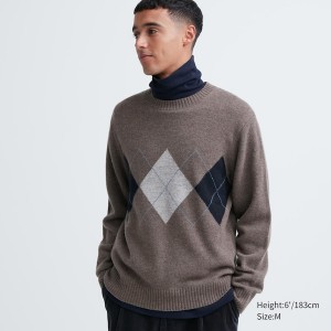 Brown Men Uniqlo Premium Lambswool Crew Neck Long-Sleeve Sweaters | 9872-MKVEW