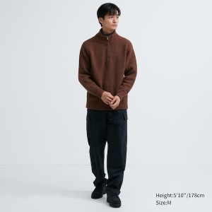 Brown Men Uniqlo Souffle Yarn Long-Sleeve Half-Zip Sweaters | 9748-GFLPJ