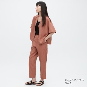 Brown Women Uniqlo Linen Cotton Tapered Pants | 1627-YXWPF