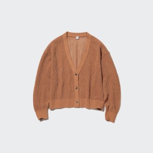 Brown Women Uniqlo Mesh Long-Sleeve Short Cardigan | 9840-JVPKF