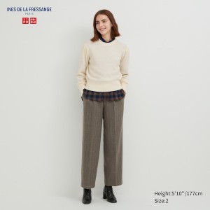 Brown Women Uniqlo Tweed Wide-Fit Pleated Pants | 6802-HQBIC