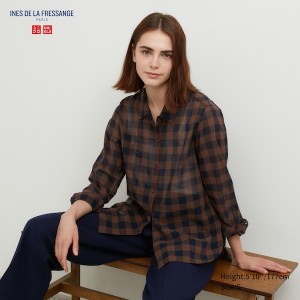 Dark Brown Women Uniqlo Cotton Sheer Checked Long-Sleeve Shirts | 3094-VDBTK