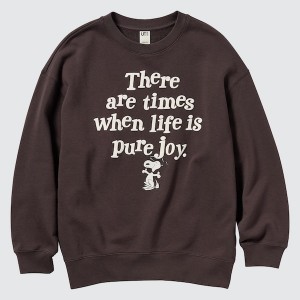 Dark Brown Women Uniqlo PEANUTS Dance Time with Snoopy Long-Sleeve Sweatshirts | 0827-JQLXM