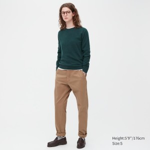 Dark Green Women Uniqlo 3D Knit Cashmere Crew Neck Long-Sleeve Sweaters | 1852-YEXGF