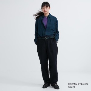 Dark Green Women Uniqlo Flannel Checked Long-Sleeve Shirts | 8604-PFTGU