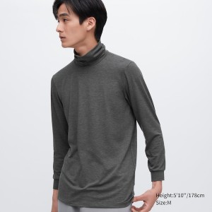 Dark Grey Men Uniqlo HEATTECH Turtleneck Long-Sleeve T Shirts | 6250-RUBJH