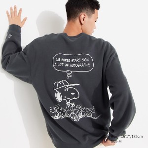 Dark Grey Men Uniqlo PEANUTS Charlie Brown's Baseball Team Long-Sleeve Sweatshirts | 9561-WRDUZ