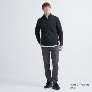 Dark Grey Men Uniqlo Souffle Yarn Long-Sleeve Half-Zip Sweaters | 6215-UWQYI