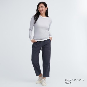 Dark Grey Women Uniqlo Cotton Relaxed Ankle Pants | 6980-UWBMC