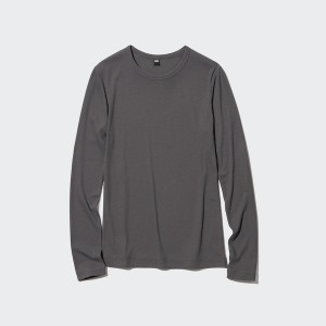 Dark Grey Women Uniqlo Sheer Jersey Crew Neck Long-Sleeve T Shirts | 1435-SGLBV