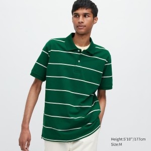 Green Men Uniqlo Dry Pique Striped Short-Sleeve Polo Shirt | 7562-WKAIO