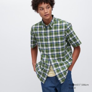 Green Men Uniqlo Extra Fine Cotton Short-Sleeve Shirts | 1265-PHZCV