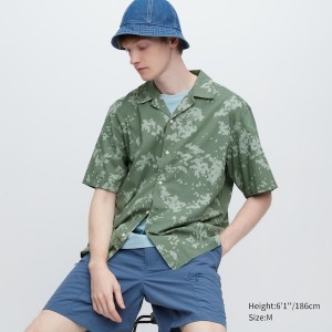 Green Men Uniqlo Open Collar Short-Sleeve Shirts | 7428-CDNRP