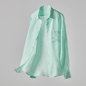 Green Men Uniqlo Premium Linen Long-Sleeve Shirts | 9023-NUFZY