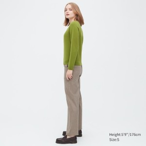 Green Women Uniqlo 3D Knit Cashmere Crew Neck Long-Sleeve Sweaters | 0876-VDINZ