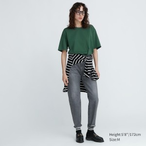 Green Women Uniqlo AIRism Cotton Crew Neck T Shirts | 7856-IPULH