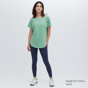 Green Women Uniqlo AIRism Seamless Boat Neck Short-Sleeve Long T Shirts | 6874-DCFTA