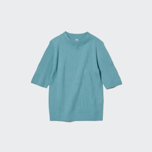 Green Women Uniqlo Extra Fine Merino Ribbed Half-Sleeve Short Sweaters | 8967-HRCLG