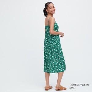 Green Women Uniqlo Printed Front Slit Camisole Dress | 9013-GCUZJ