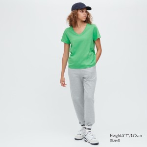 Green Women Uniqlo Supima® Cotton V-Neck Short-Sleeve T Shirts | 3172-WVFQY