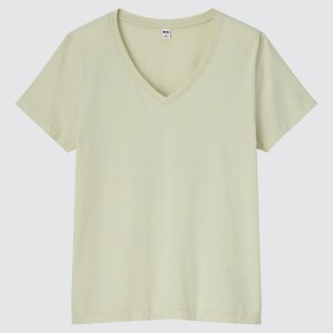 Green Women Uniqlo Supima® Cotton V-Neck Short-Sleeve T Shirts | 2851-OEBJU