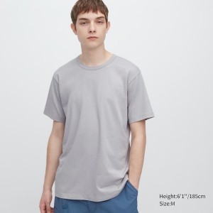 Grey Men Uniqlo AIRism Cotton Crew Neck T Shirts | 8512-WATGN