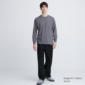 Grey Men Uniqlo AIRism Cotton UV Protection Crew Neck T Shirts | 8712-QXITU