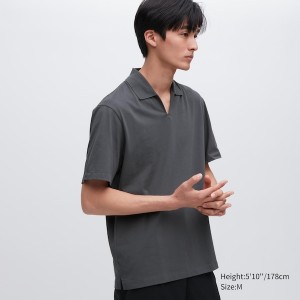 Grey Men Uniqlo AIRism Skipper Collar Polo Shirt | 2678-JEXRM