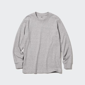 Grey Men Uniqlo Brushed Cotton Crew Neck Long-Sleeve T Shirts | 6509-EUYNP