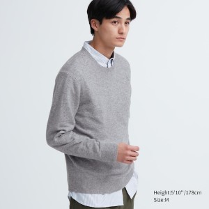 Grey Men Uniqlo Cashmere Crew Neck Long-Sleeve Sweaters | 3580-BGCAE