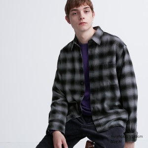 Grey Men Uniqlo Flannel Checked Long-Sleeve Shirts | 2197-UMACP