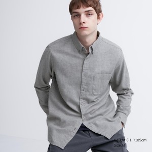 Grey Men Uniqlo Flannel Long-Sleeve Shirts | 7810-TMESB