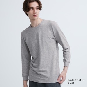 Grey Men Uniqlo HEATTECH Cotton Crew Neck T Shirts | 5320-YSVWZ