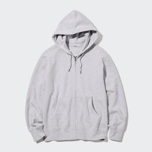 Grey Men Uniqlo Sweat Long-Sleeve Full-Zip Hoodie | 9710-UFTNS