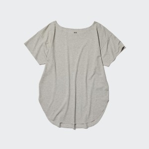 Grey Women Uniqlo AIRism Seamless Boat Neck Short-Sleeve Long T Shirts | 4573-CSHMB