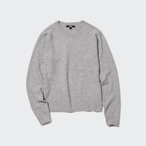 Grey Women Uniqlo Cashmere Crew Neck Long-Sleeve Sweaters | 5974-LIZCF