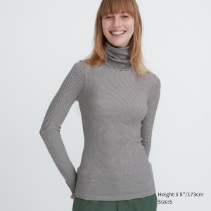 Grey Women Uniqlo HEATTECH Extra Warm Seamless Turtleneck T Shirts | 7869-RUGTE