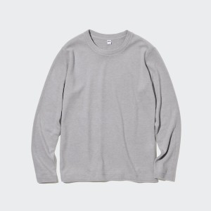 Grey Women Uniqlo HEATTECH Fleece Crew Neck Long-Sleeve T Shirts | 6075-LJHWI