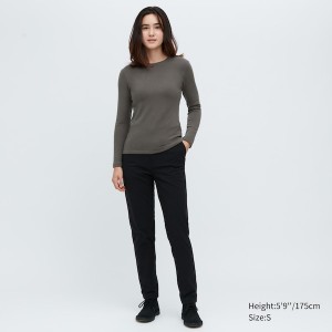 Grey Women Uniqlo HEATTECH Ultra Warm Crew Neck Long-Sleeve T Shirts | 8725-RUMWC