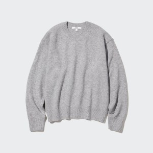 Grey Women Uniqlo Premium Lambswool Crew Neck Long-Sleeve Sweaters | 2970-SCXNZ