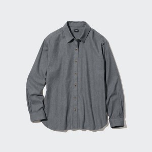 Grey Women Uniqlo Soft Brushed Long-Sleeve Shirts | 6819-PZJHC