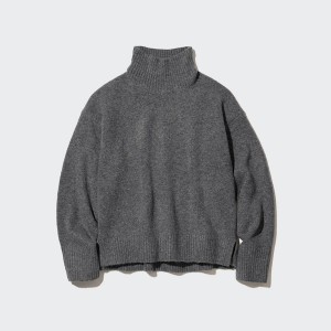 Grey Women Uniqlo Souffle Yarn High Neck Long-Sleeve Sweaters | 8739-RAUKO