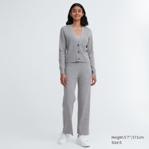 Grey Women Uniqlo Washable Knit Ribbed Long-Sleeve Cardigan | 9082-SLPNQ