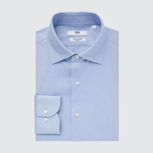 Light Blue Men Uniqlo Super Non-Iron Slim-Fit Long-Sleeve Shirts | 1056-FEXLV