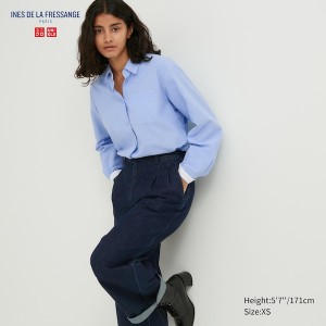 Light Blue Women Uniqlo Oxford Long-Sleeve Shirts | 8732-PUIBT