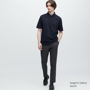 Navy Men Uniqlo AIRism Pique Short-Sleeve Polo Shirt | 0142-ZICPE