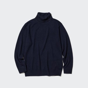 Navy Men Uniqlo Cashmere Turtleneck Long-Sleeve Sweaters | 7032-XOZUH